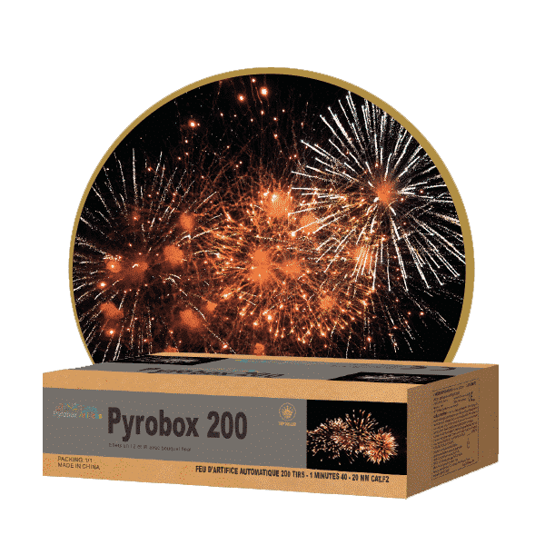 Feu d'artifice Pyrobox 200 automatique, 200 tirs en 1 minute 45